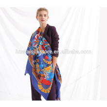 Oversized personalizada de seda bufanda de la pantalla de impresión mujeres cuello bufanda chales